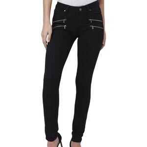 Paige NWT Edgemont Mid Rise Ultra Skinny Black Size 24 Double Zip Accents Moto